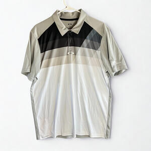 Oakley Mens Golf Black/Gray/ Beige/White Color Polo Shirt Short Sleeve Size L